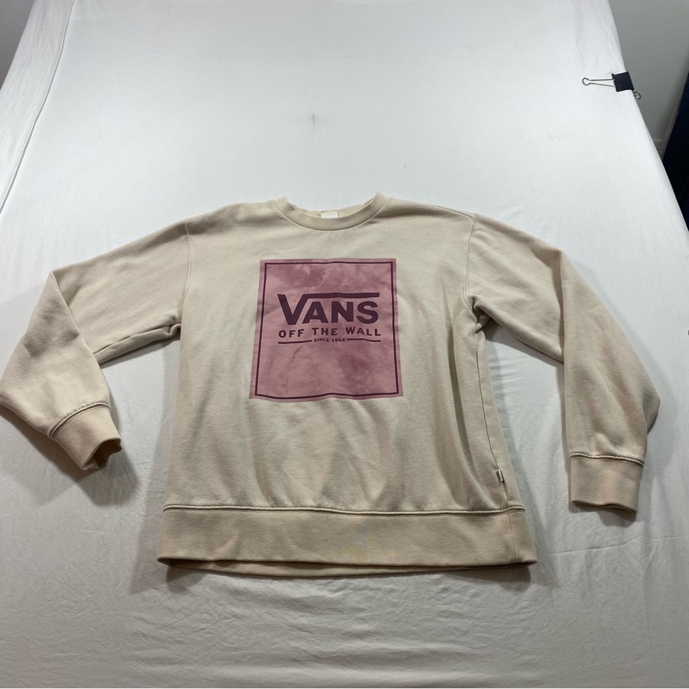 Vans Sweatshirt Vans off the wall Writing Front Cream pink Crewneck Sweater Sm.